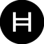 Black circle with a H white ladder Hedera logo